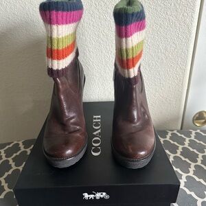 Coach boots- Laurette Leather Wool Sweater  Knit - brown